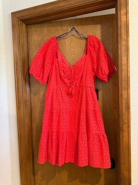 Vince Camuto Eyelet Dress – Bright Coral/Red | Size 16 | NWT